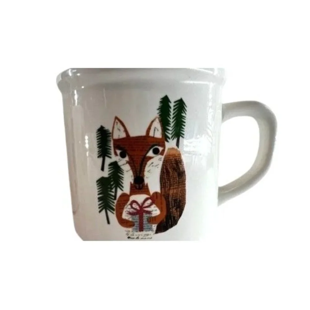 3 POTTERY BARN DENISE FIEDLER WHIMSICAL CAT,FOX & OWL MUGS -A FUN TASTE OF NATUR